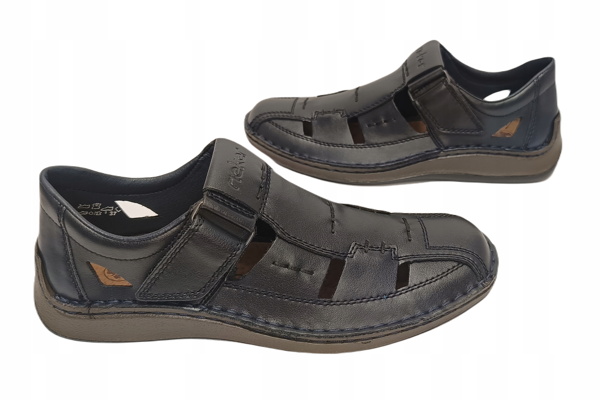 sandály Ažurové Polobotky širší tuhost kůže Rieker 05291-14 Námořnická Modrá r42