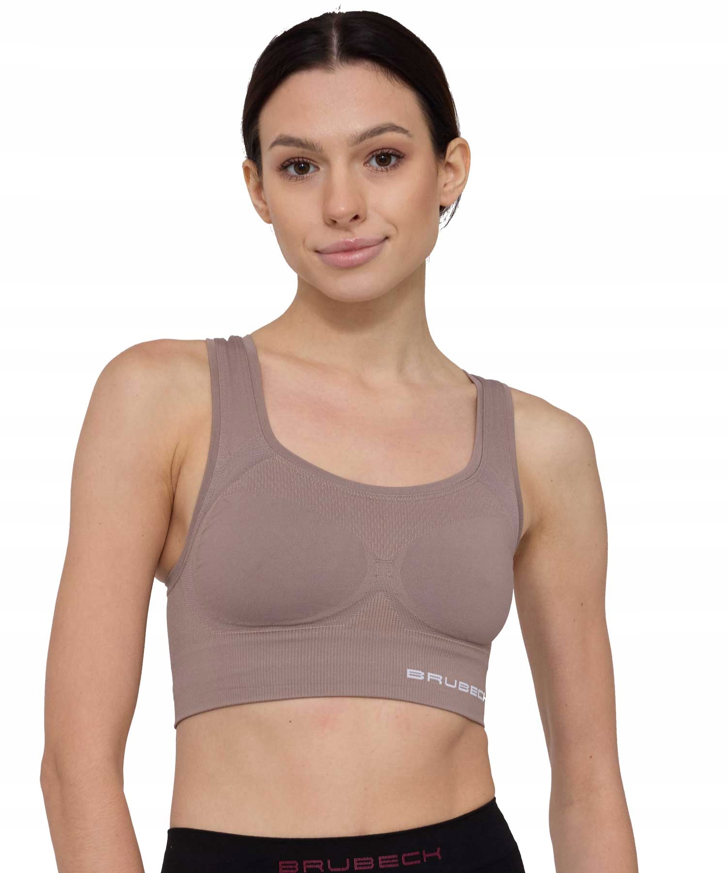 Biustonosz Sportowy Brubeck Top na Siłownię jogę do Biegania beżowy XL