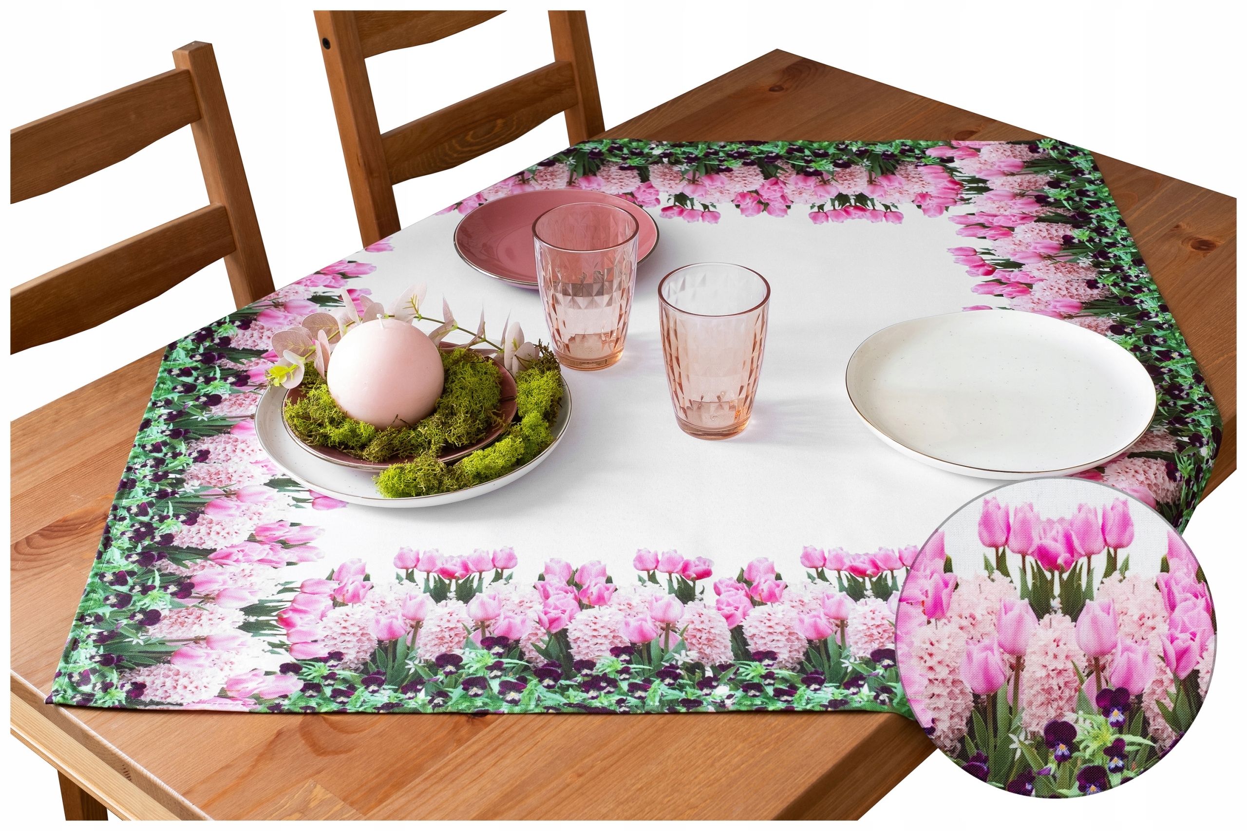 

Obrus na stół W Różowe Tulipany kolorowy 85x85