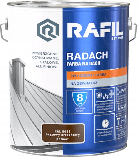 RAFIL RADACH FARBA NA DACH BRĄZOWY ORZECHOWY RAL8011 PÓŁMAT 10L