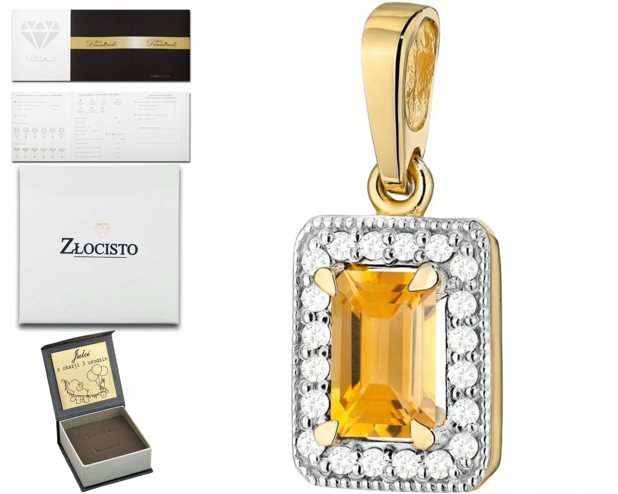 Zlatý Přívěsek S Citronem A Brilianty 585 Dárek