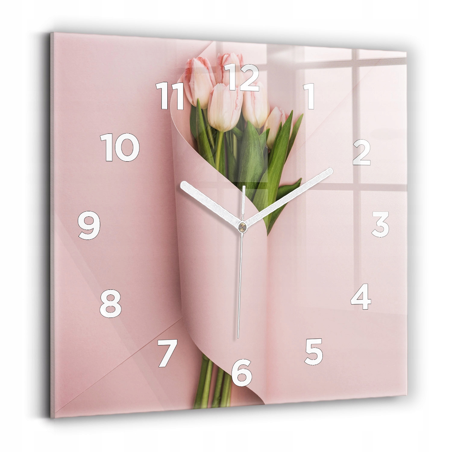 Skleněné hodiny Tekoucí bezhlučné jako Dárek Kytice květů tulipánů 30x30