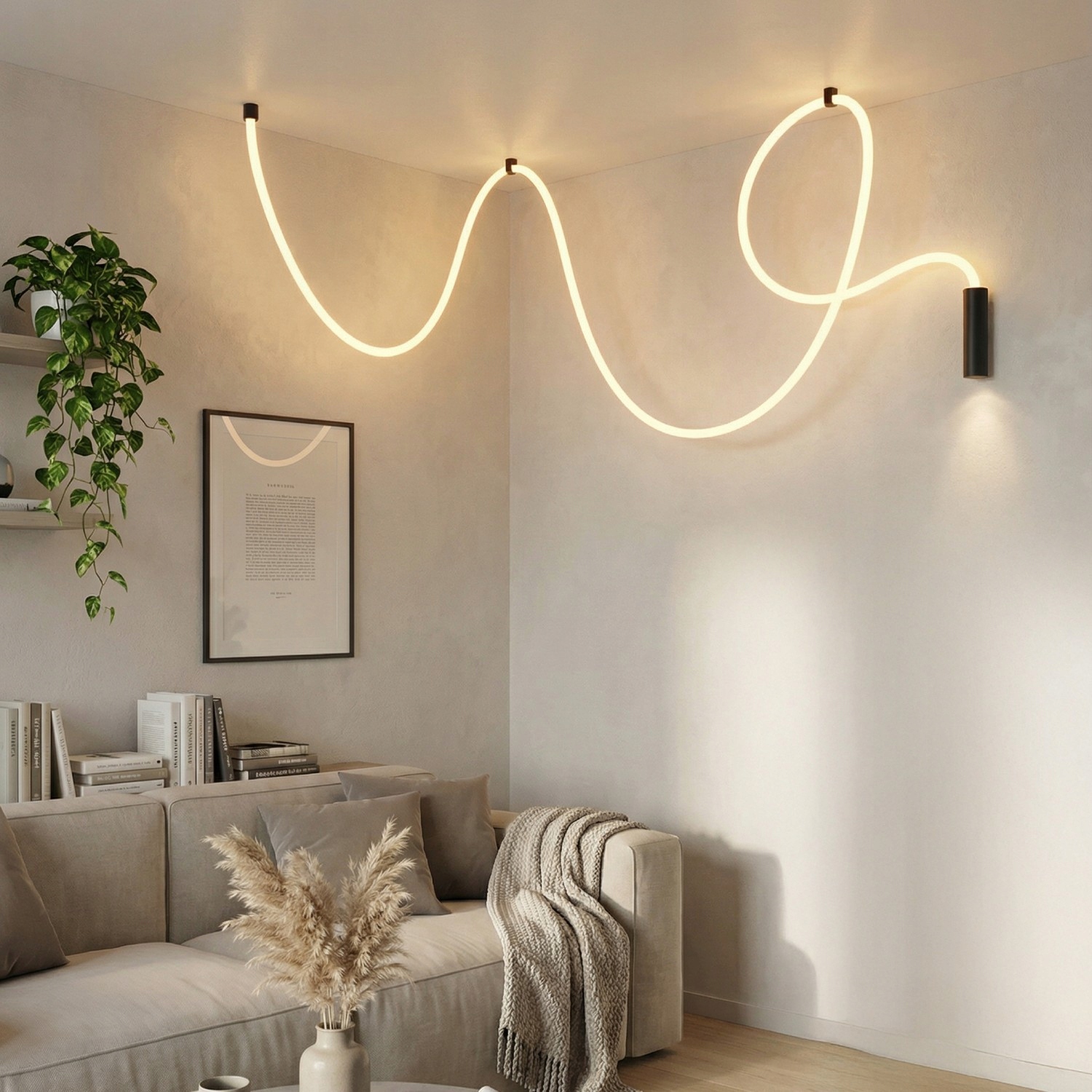 Dekoratívne nástenné svietidlo s dizajnom pružnej línie svetla nad pohovkou Ivy Led
