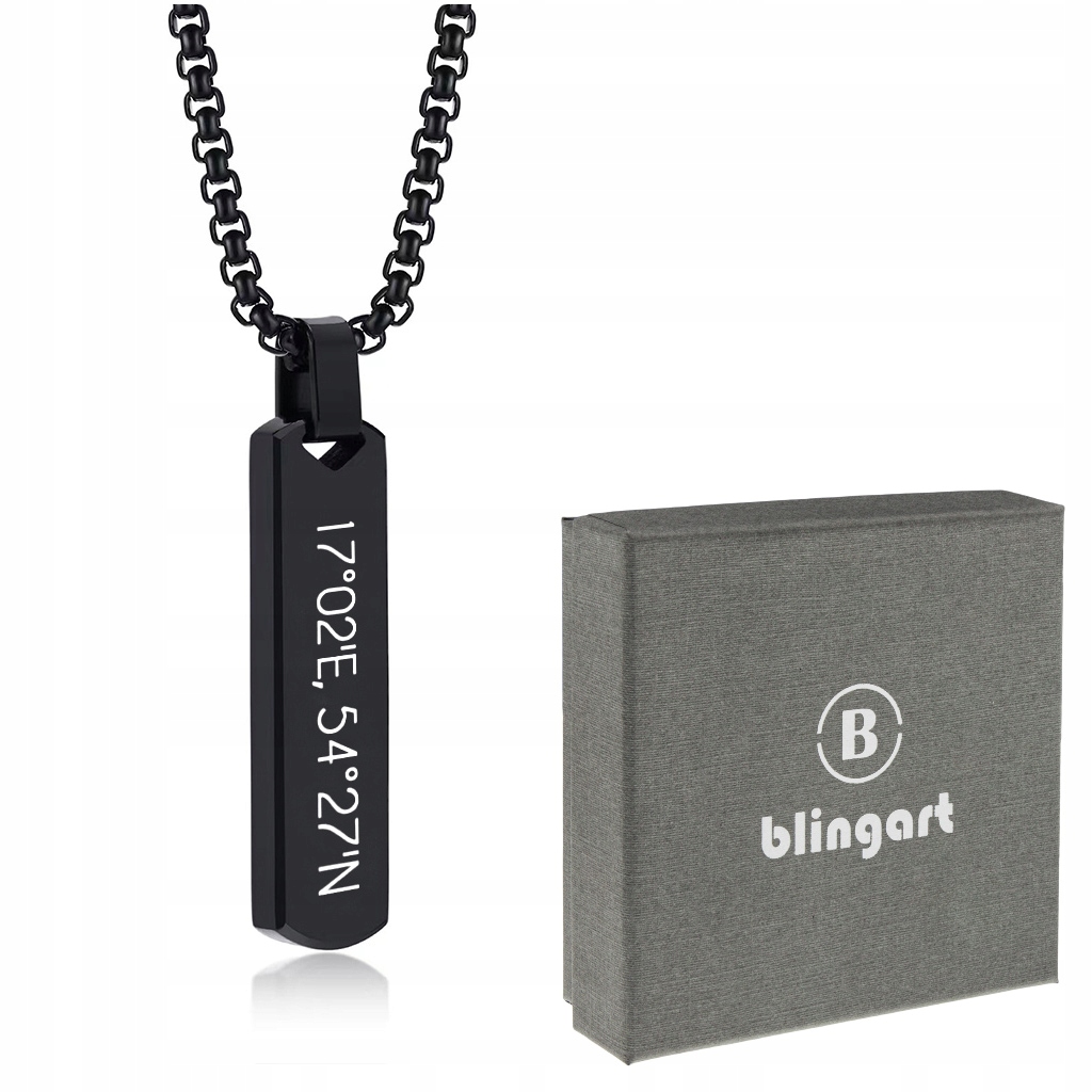 

Naszyjnik męski z Grawerem słupek czarna Stal 316L