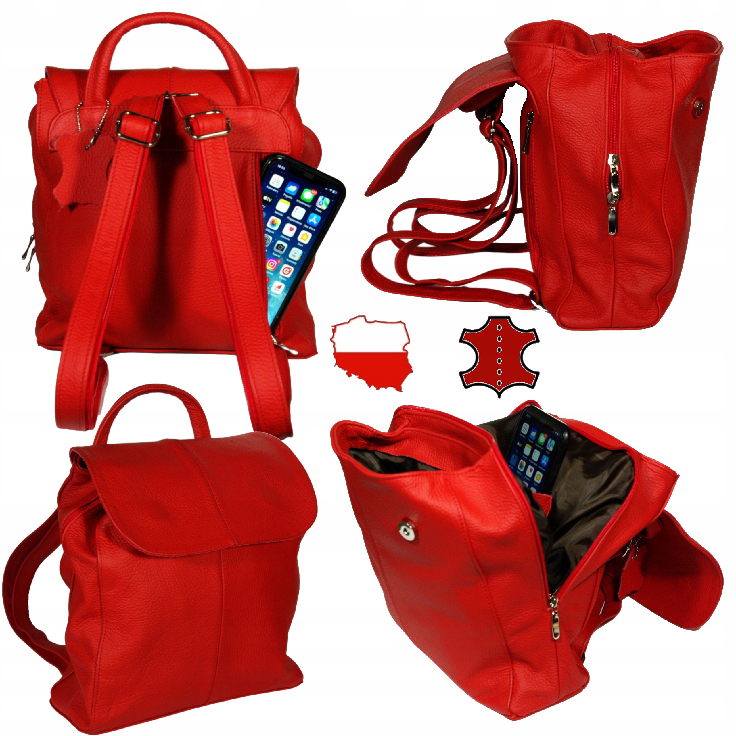 Batoh červený, velký, polská výroba, přírodní kůže