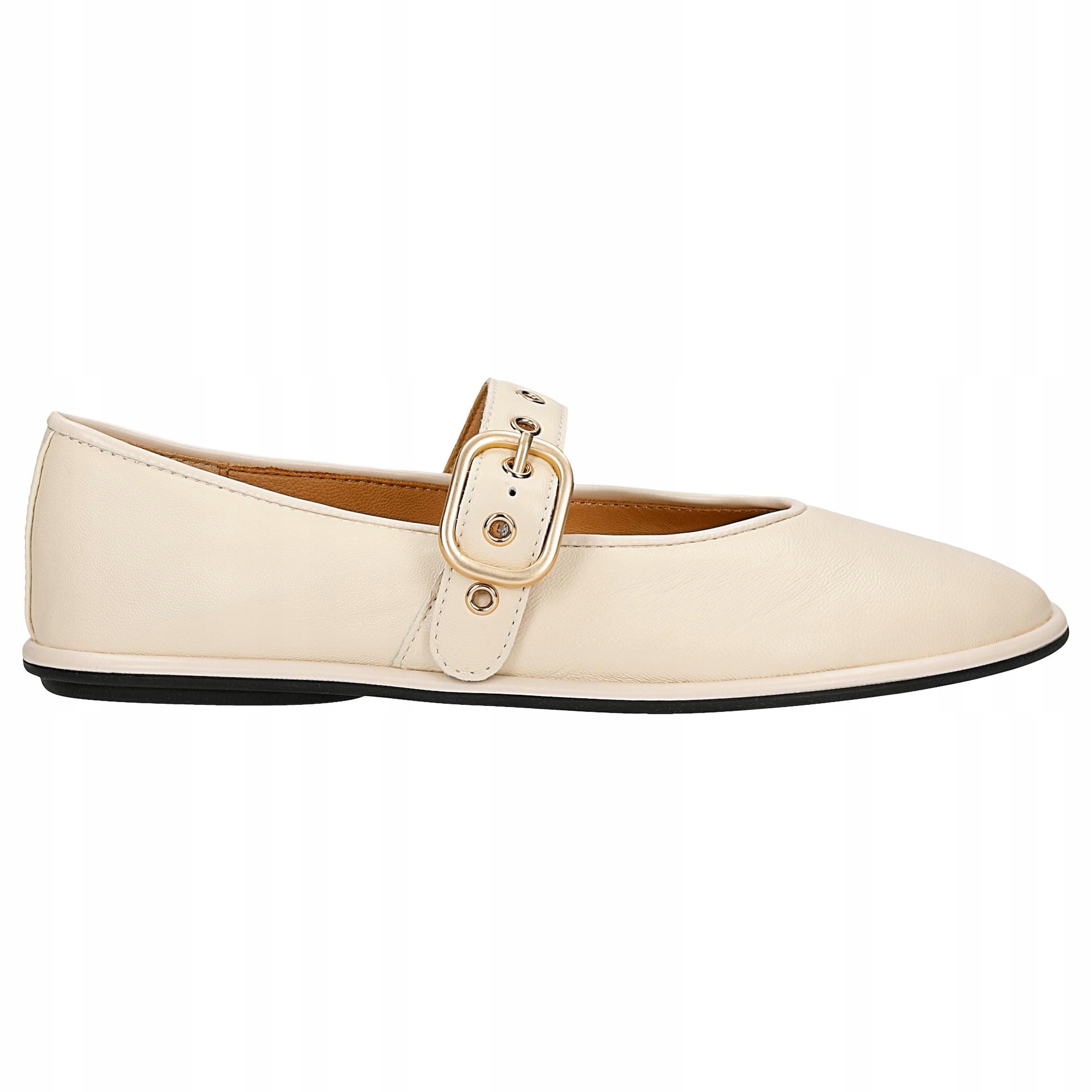 Béžové dámské kožené baleríny s plochou podrážkou, velikost vel.