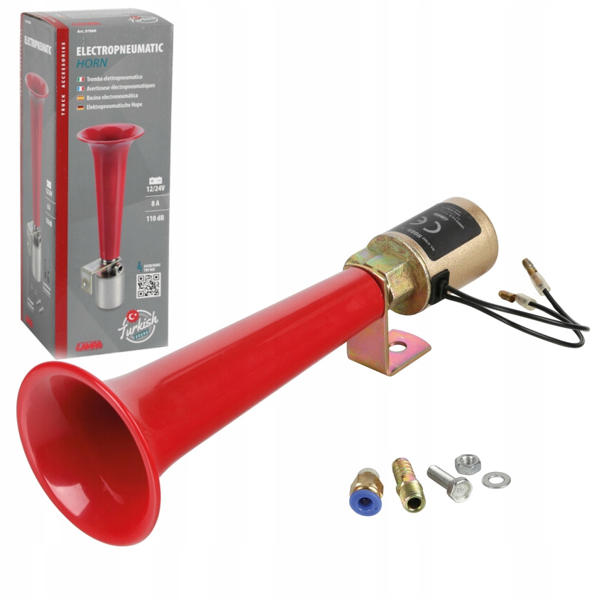 Klakson elektropneumatyczny 12/24V 8A 110dB Dźwięk Turecki Gwizdek