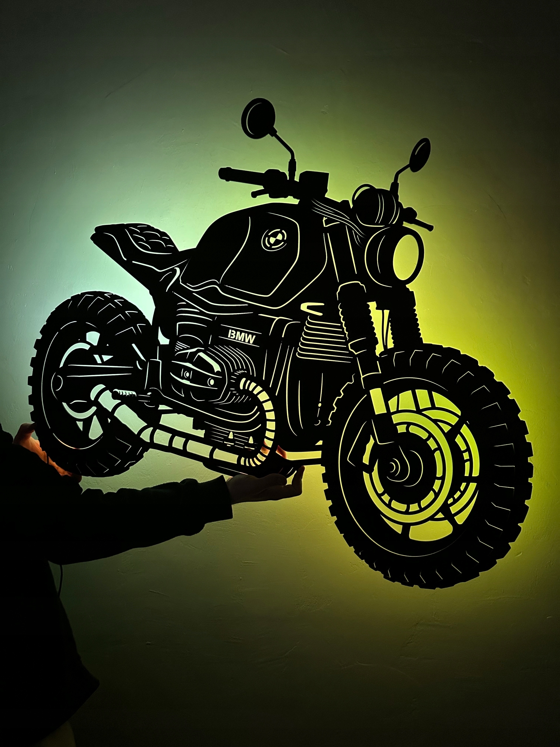 Bmw R nineT Scrambler Dřevěný 3D obraz Dekorace Dárek Noční Led lampička