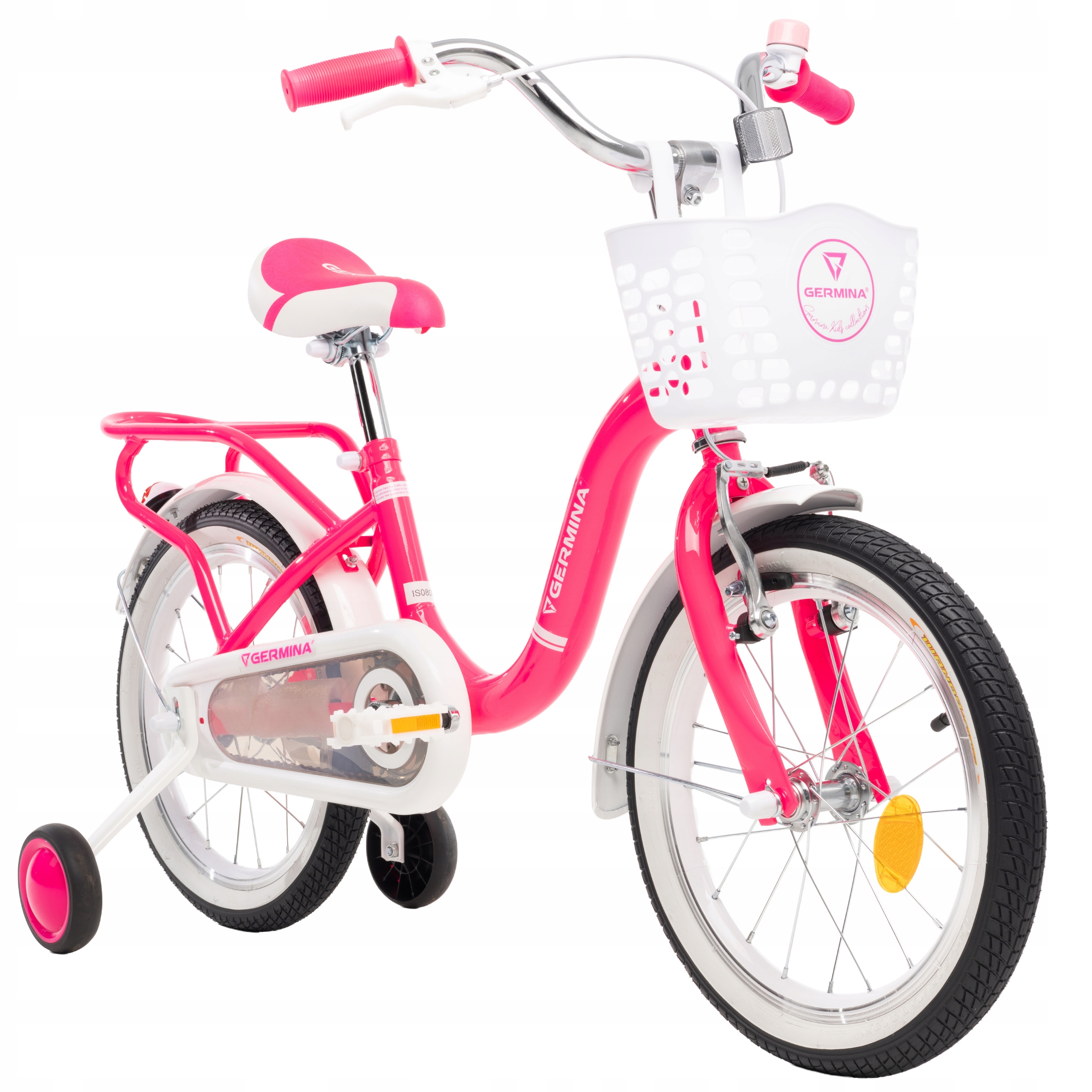 Rowerek dziecięcy 16 cali dla dziewczynki różowy z kółkami bocznymi +koszyk