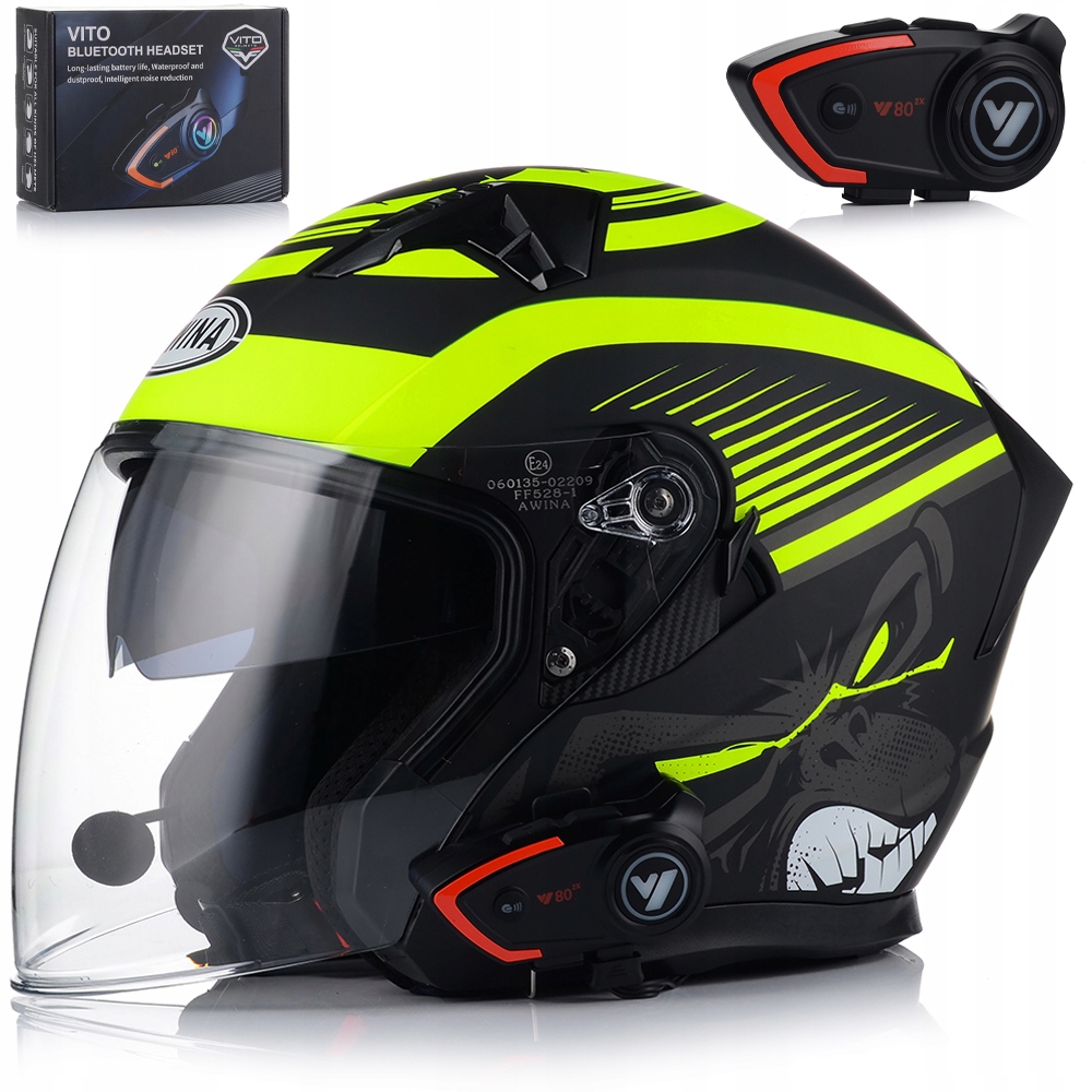 Otvorená Motocyklová Prilba Fluo Matt Skúter Chopper Blenda Interkom