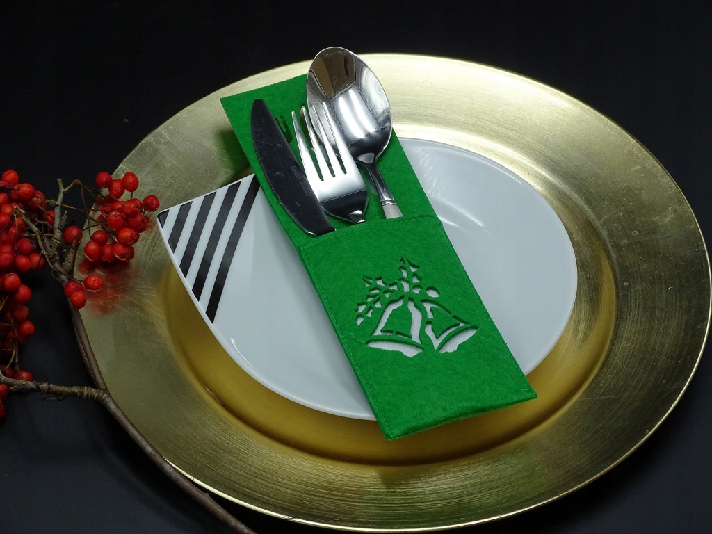 ŚWIĄTECZNE ETUI POKROWCE NA SZTUĆCE ŚWIĘTA ZIEL DZ Motyw mix wzorów