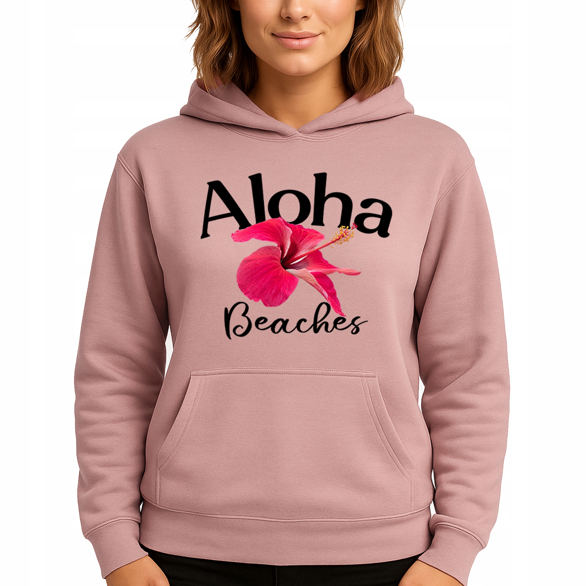 Mikina S Kapucí Hoodie Dusty Pink Bavlněná Módní Aloha Beaches S