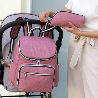 PLECAK USB PODRÓŻNY DO WÓZKA ORGANIZER DLA MAMY Kolor różowy