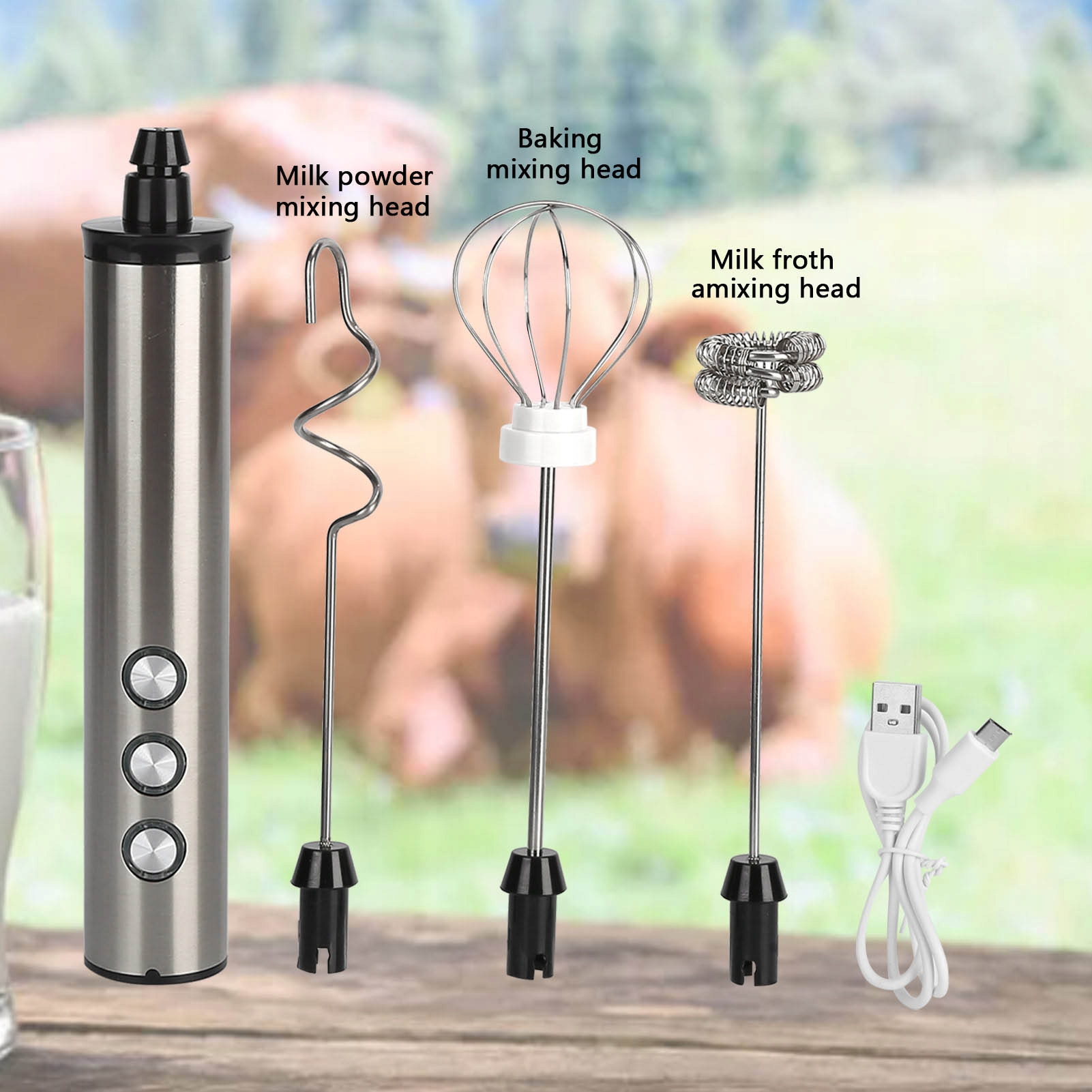 SPIENIACZ UBIJACZ DO MLEKA KAWY MINI MIKSER USB Kolor dominujący srebrny/szary