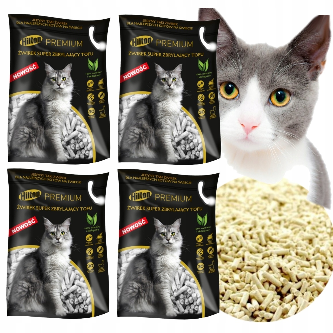 Żwirek Zbrylający Dla Kota Tofu Naturalny Do Kuwety Kotów Hilton 4x2,5kg