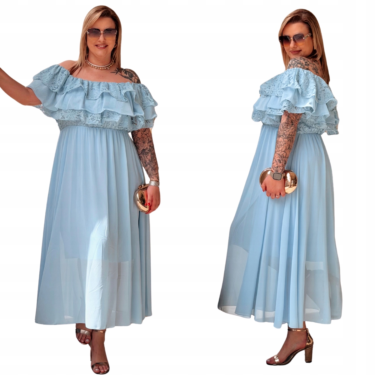Šaty Plus Size Cavaricci Maxi Španělka Krajka Modrá