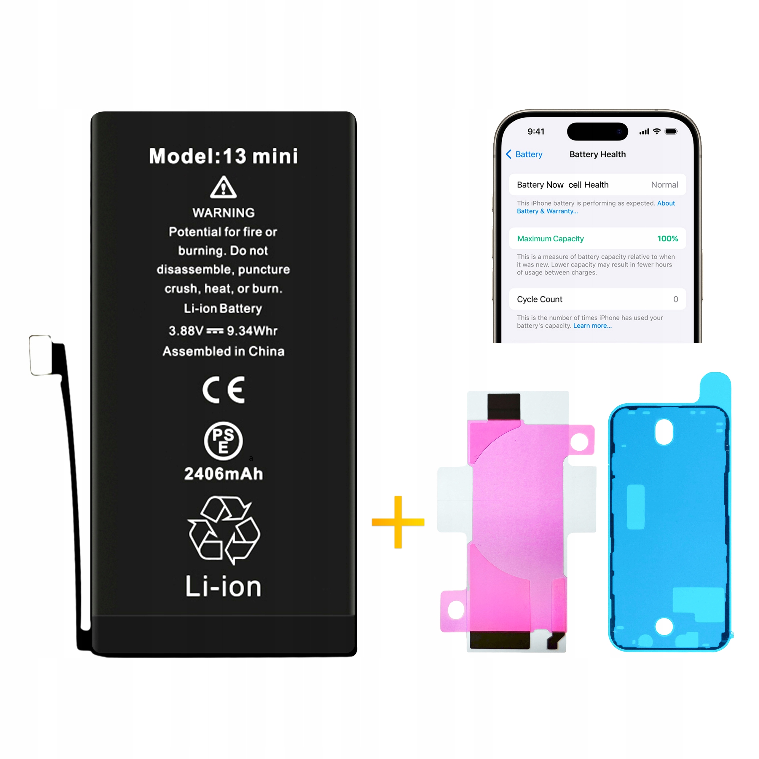 Bateria do iPhone 13 Mini Bez Komunikatu 2406 mAh Nowa Uszczelka i Taśma