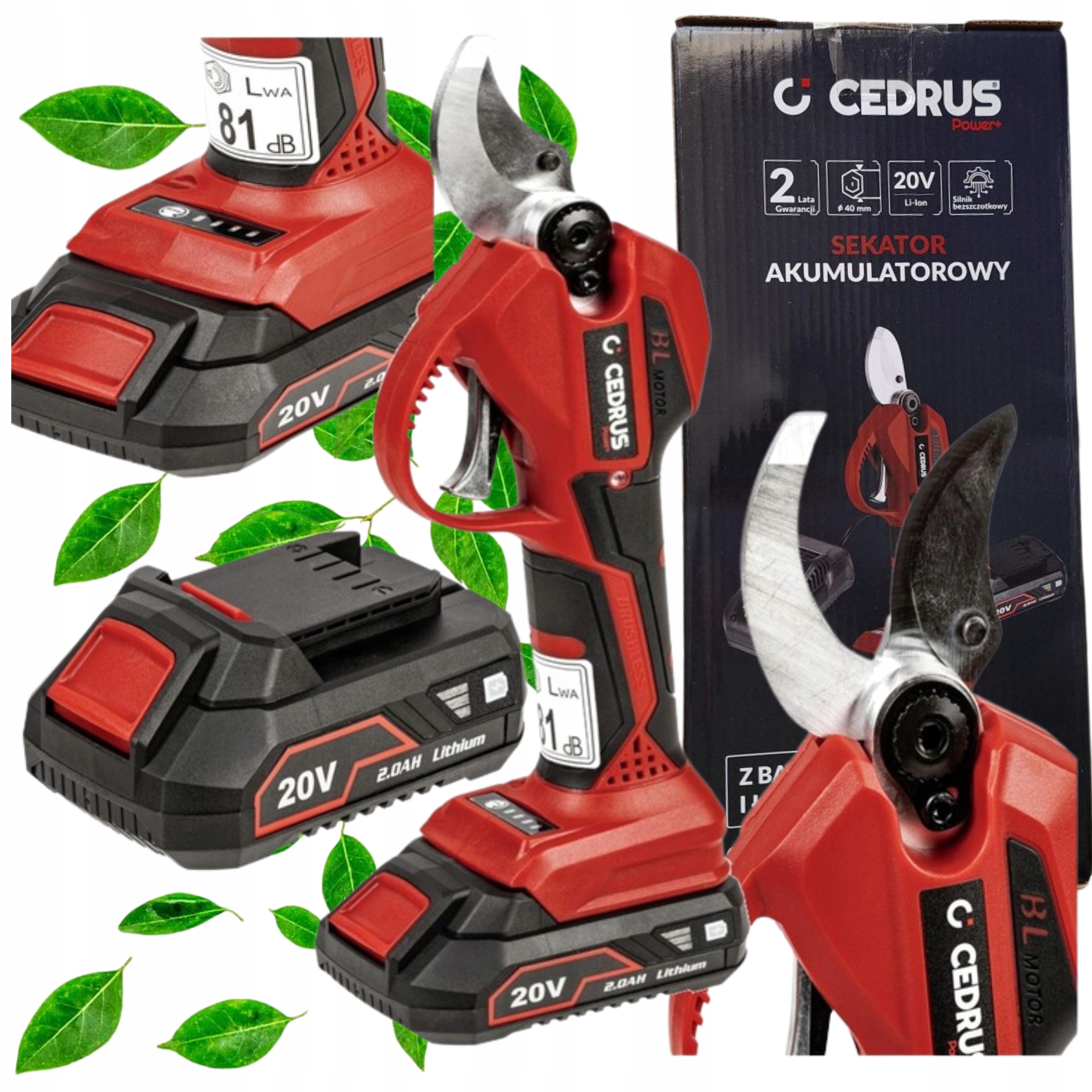 Zahradní nůžky Baterie 2 Ah Nabíječka Cedrus CEDBPB40LI-SET