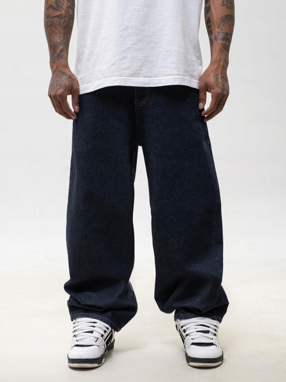 Džínové Kalhoty Baggy Pánské Raw Tmavě modré Jigga Wear Sprej XXL