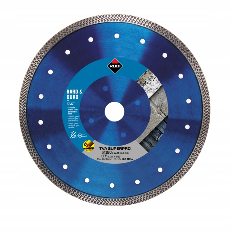 Rubi Tva 180x22,2mm 1,6mm Tarcza diamentowa do twardych płytek gresu granit