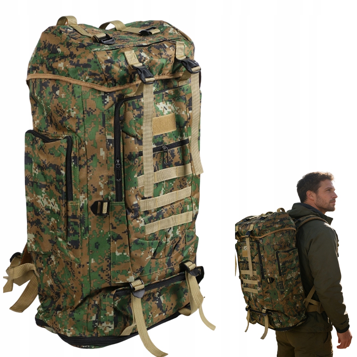 Duży Plecak Taktyczny Wojskowy Górski z Odpinanym Plecakiem