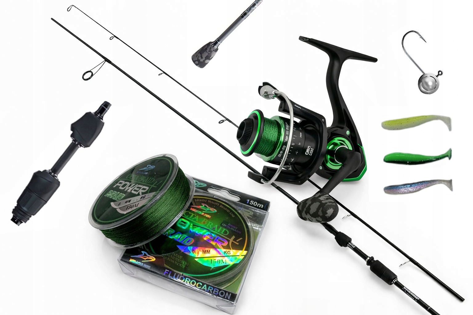 Zestaw Spinningowy Wędka 1,8 Bs Kołowrotek FB2 plecionka Akcesoria Okoń