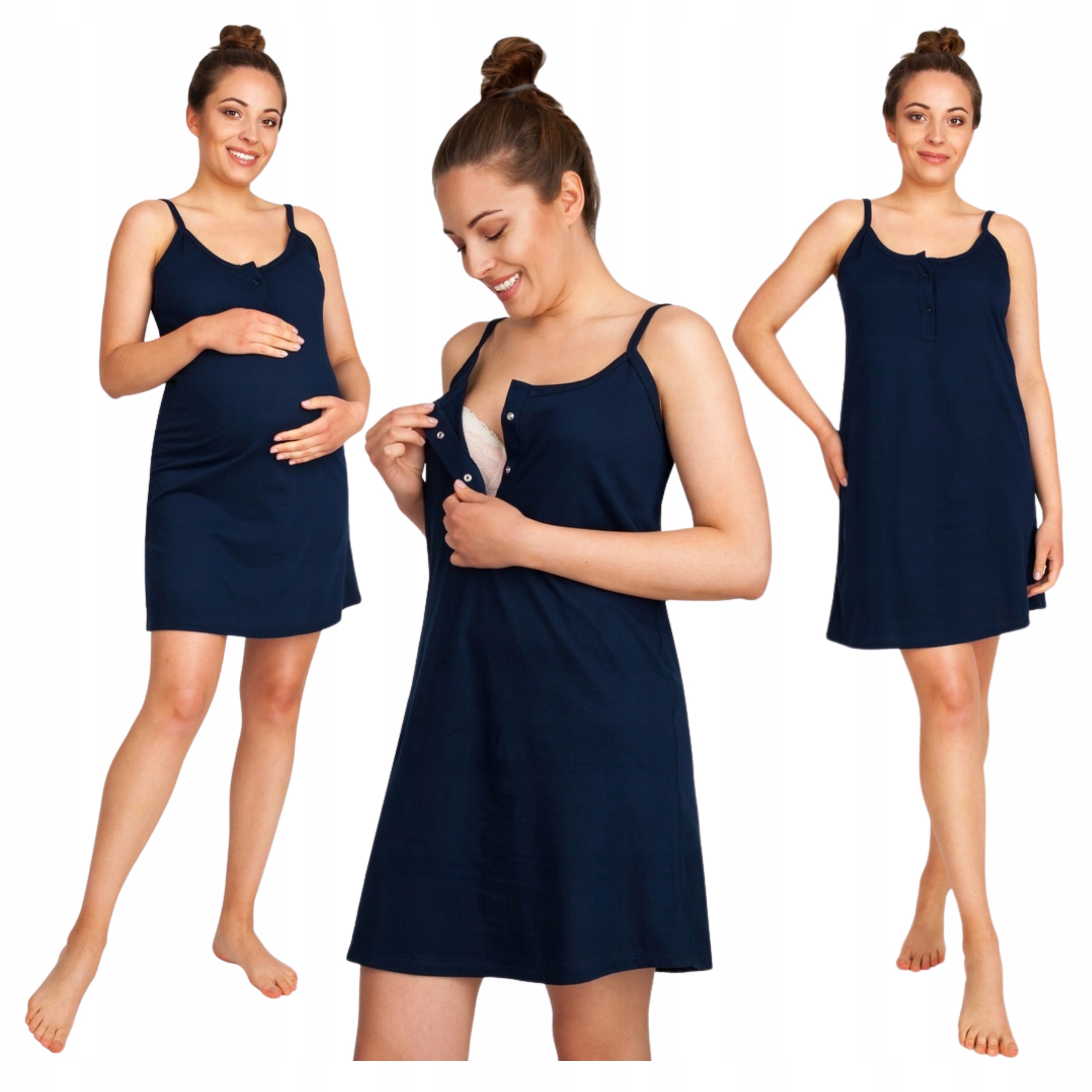 ROZPINANA KOSZULA DO KARMIENIA NOCNA NA RAMIĄCZKACH CIĄŻOWA GRANATOWA S Szerokość pod pachami 42 cm