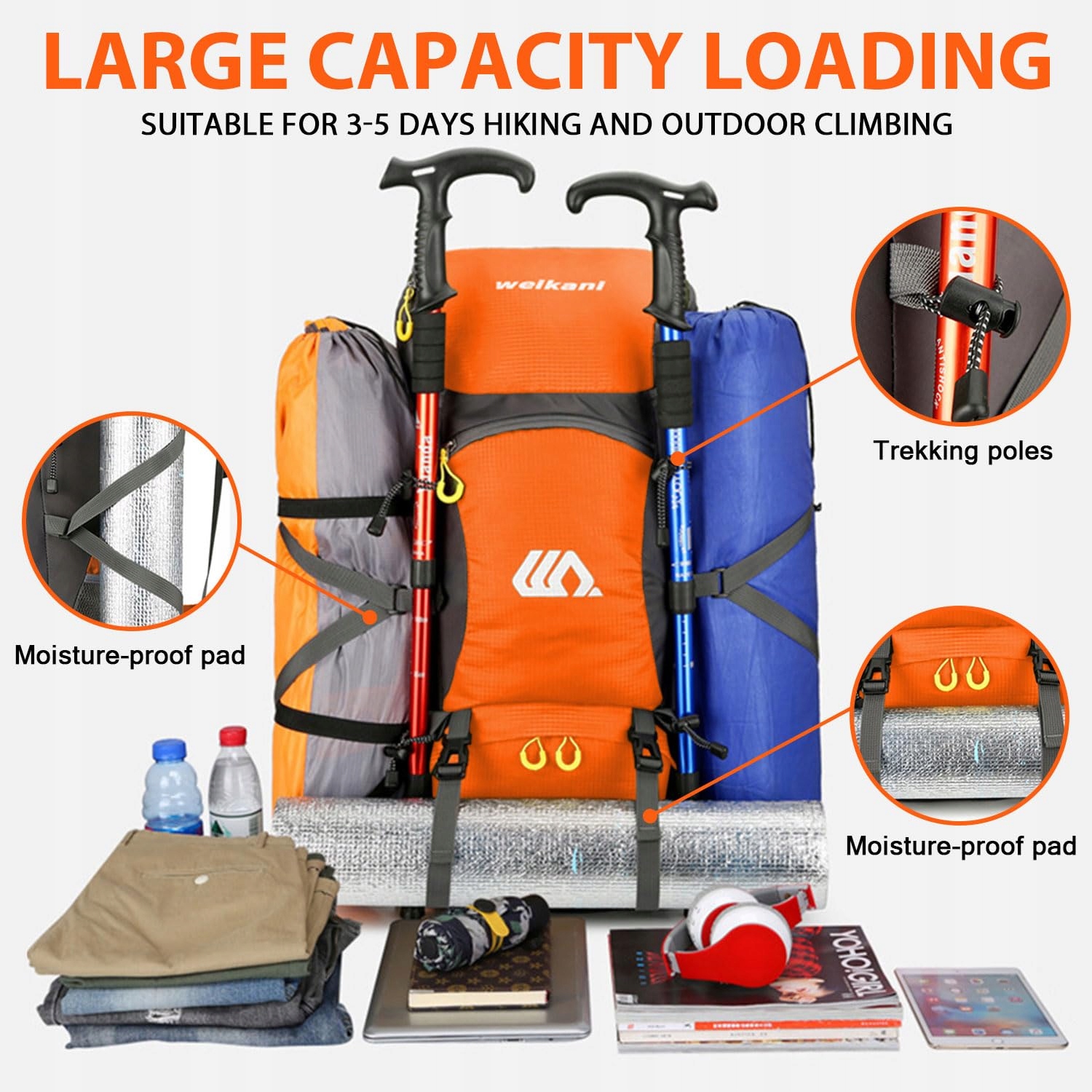 FAVUIT Plecak Turystyczny 50L Lekki Składany Plecak Trekkingowy Outdoor — miniatura 5