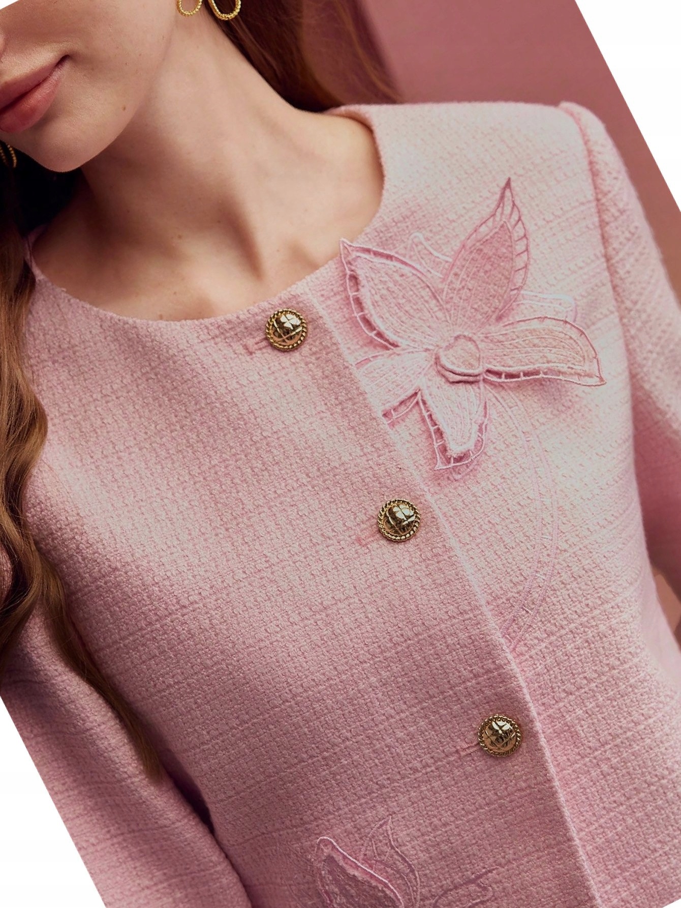 Žaket Premium Řezaný Tweedový Sako Výstupní Růžový Motf M 38