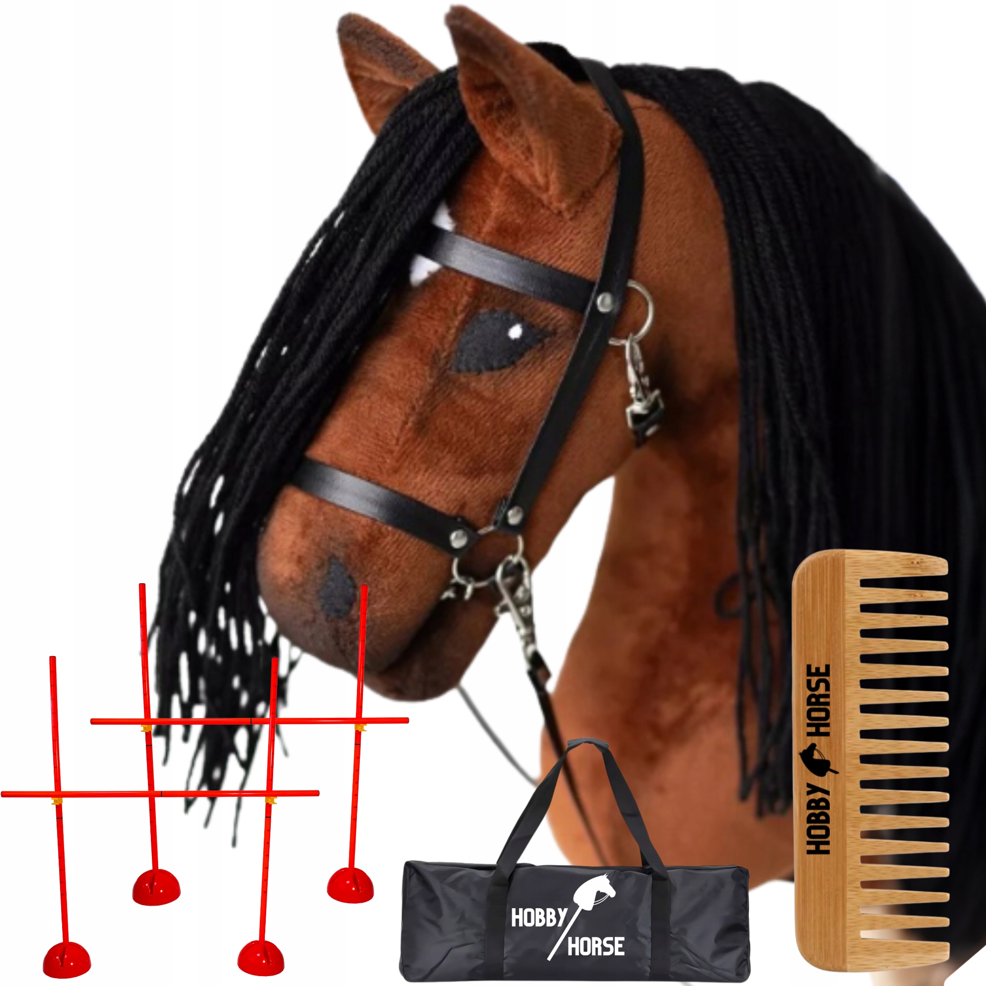 Zestaw Hobby Horse Koń Na Kiju A4 2x Przeszkoda Do Skakania 120CM Grzebień