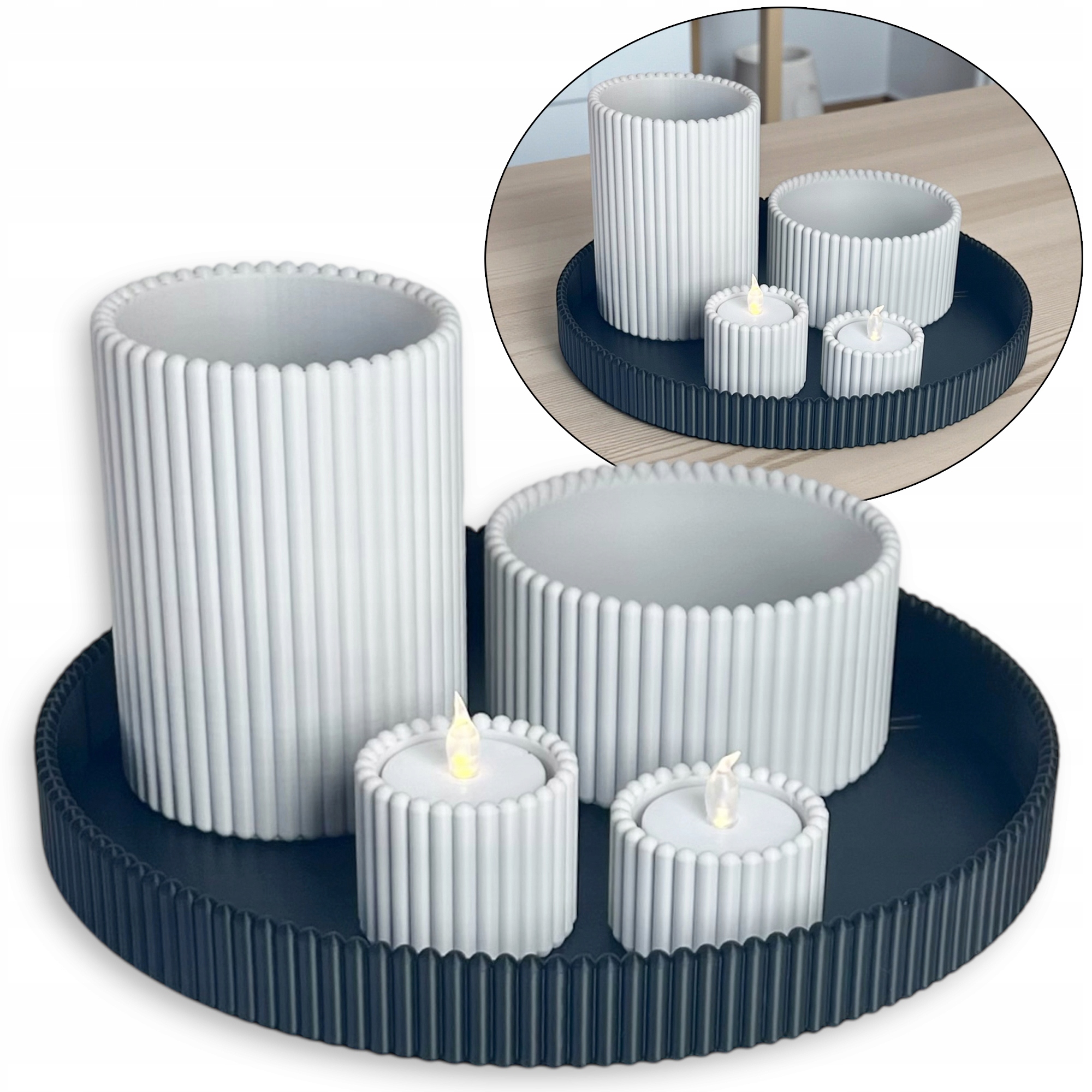 Dekorativní sada Podnos Figurky 2 Kontejnery 2 Svícny s Tealight Salonem