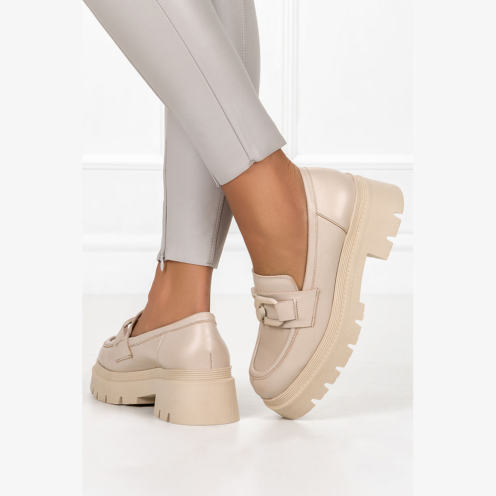 MOKASYNY DAMSKIE SKÓRZANE Z ŁAŃCUCHEM PLATFORMA 39 Rozmiar 39