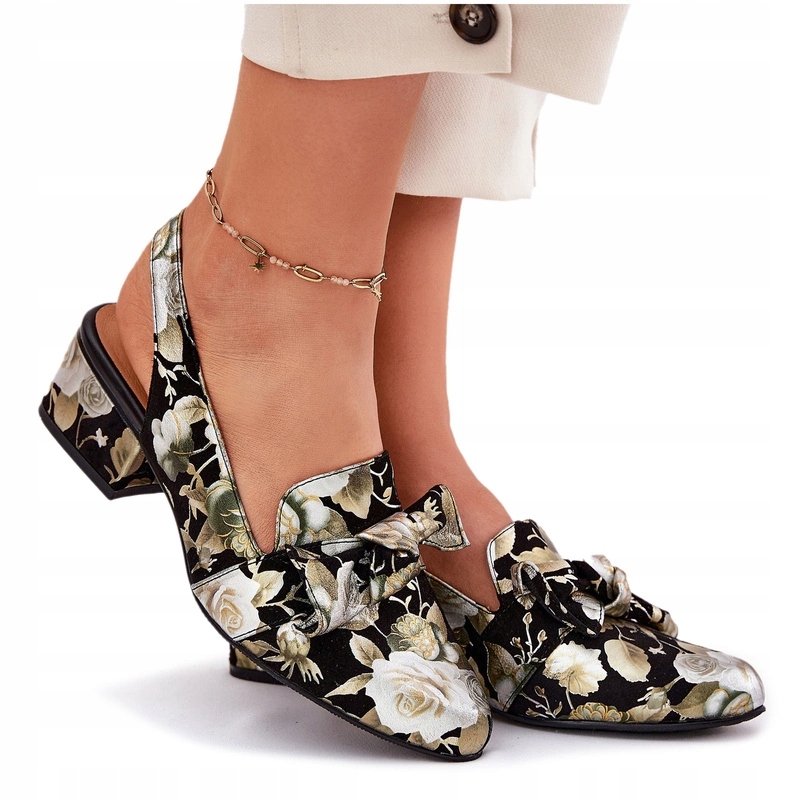 Sndaly Kožené Lodičky S Květinami Mašlička Maciejka N6539-44 Černé 37