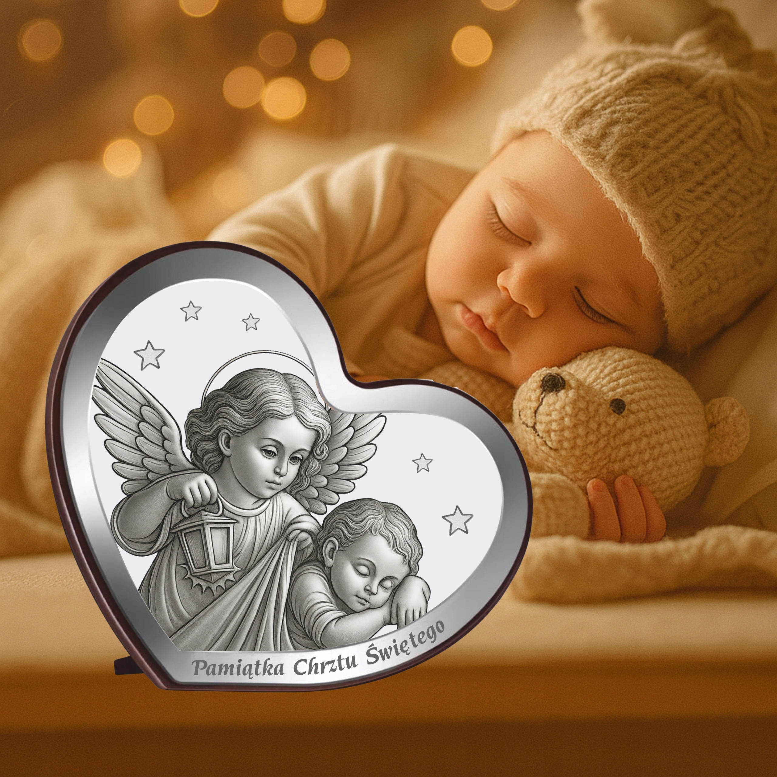 OBRAZEK Z ANIOŁKIEM PAMIĄTKA CHRZTU ŚWIĘTEGO PREZENT NA CHRZEST Z GRAWEREM Liczba sztuk 1 szt.