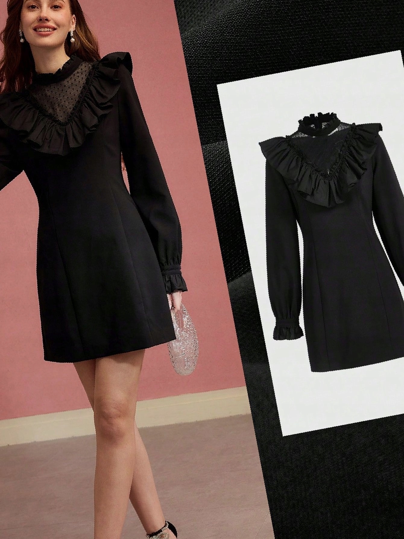 Šaty se síťovaným výstřihem černá Premium Motf Mini Výstupní S