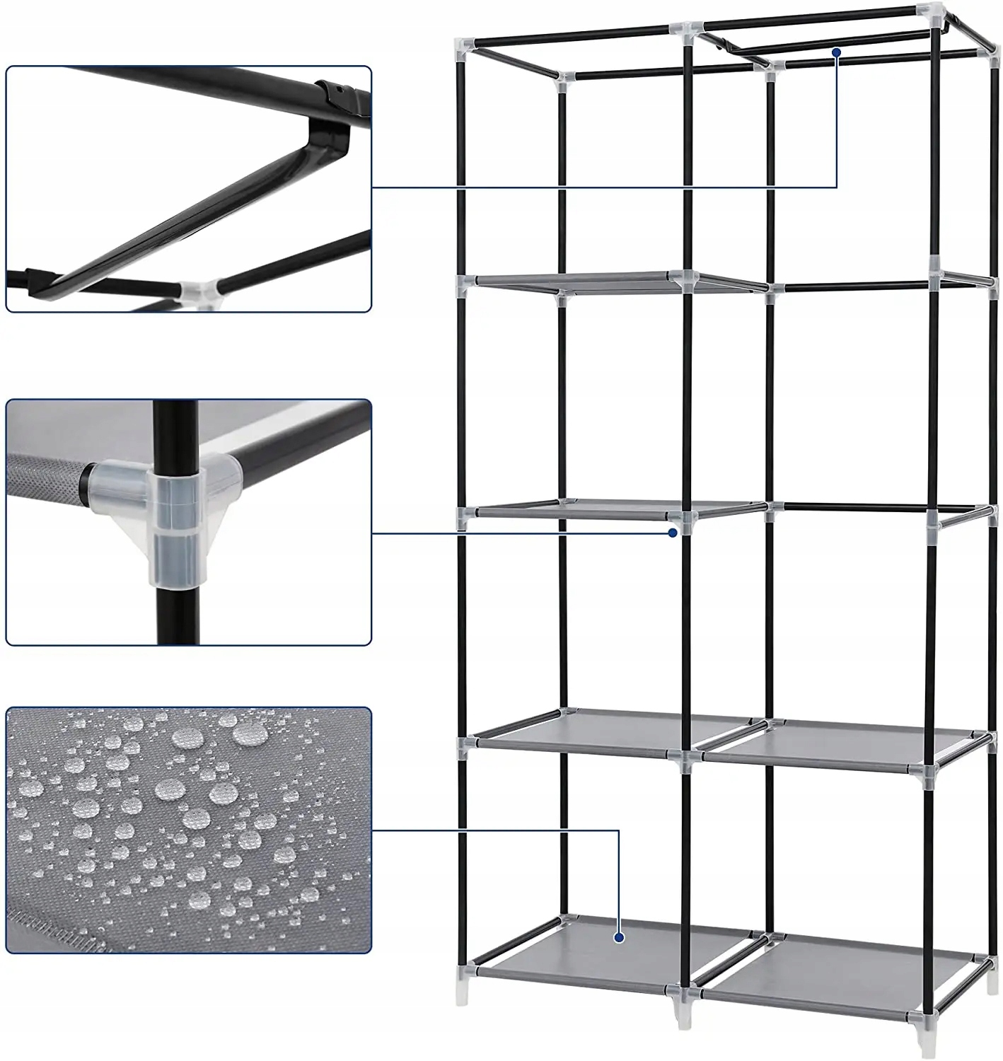 SZAFA TEKSTYLNA MATERIAŁOWA UBRANIA SKŁADANA GARDEROBA ORGANIZER WIESZAK Szerokość mebla 85 cm