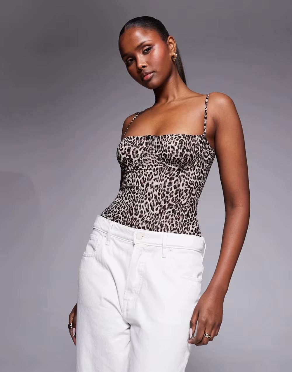 Dobré Americké Body Na Ramínkách S Kosticemi Animal Print B25__L