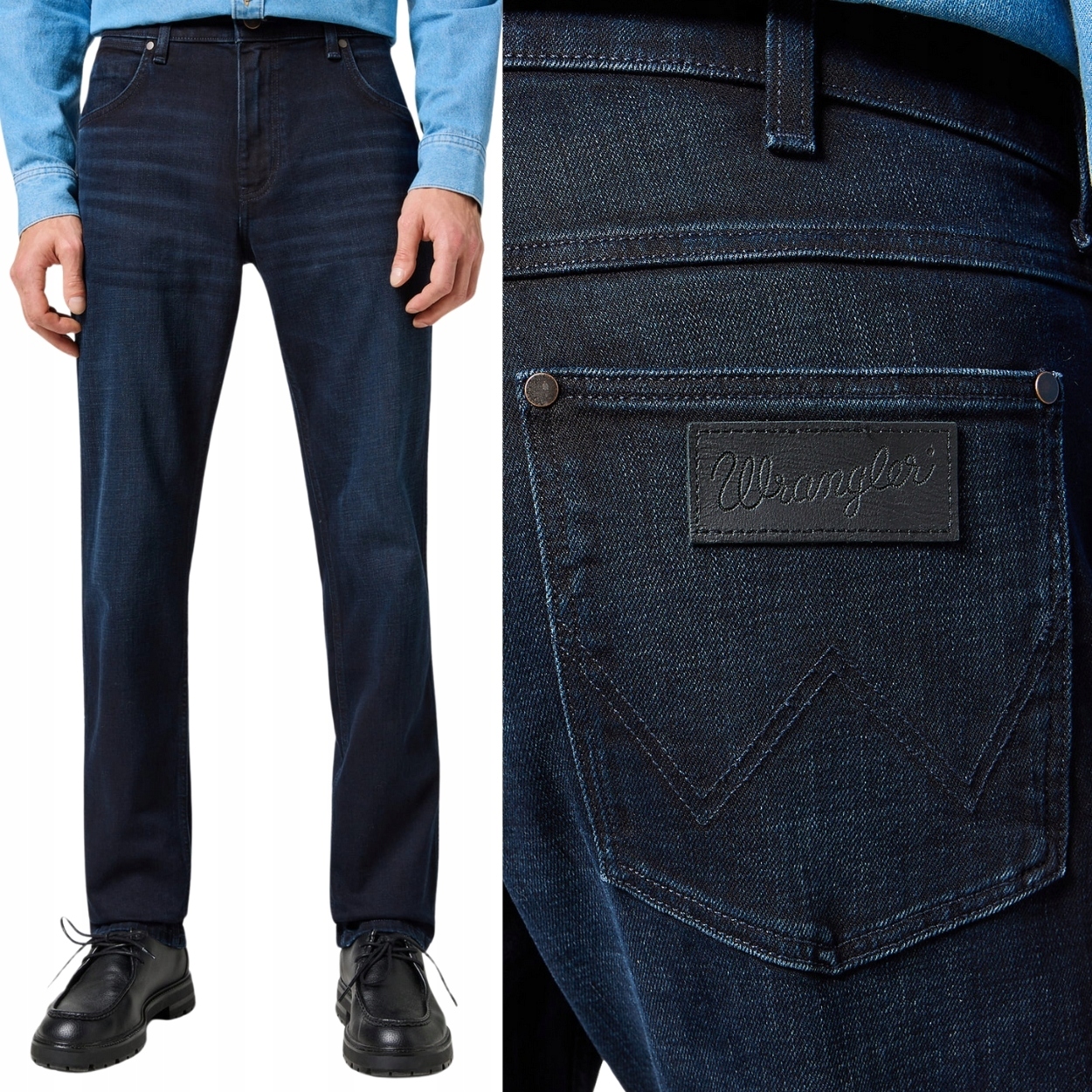 Wrangler Greensboro Blue Black jednoduché tmavě modré džínové kalhoty W32 L32