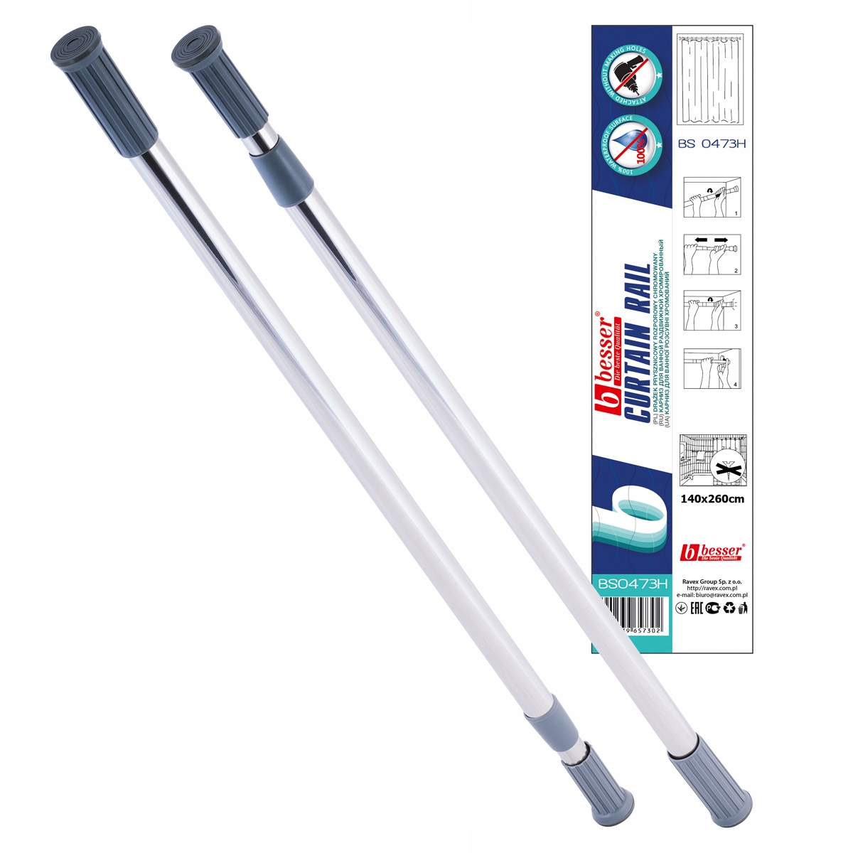 DRĄŻEK PRYSZNICOWY DO ZASŁONY ROZPOROWY 140-260 cm Kolor chrom