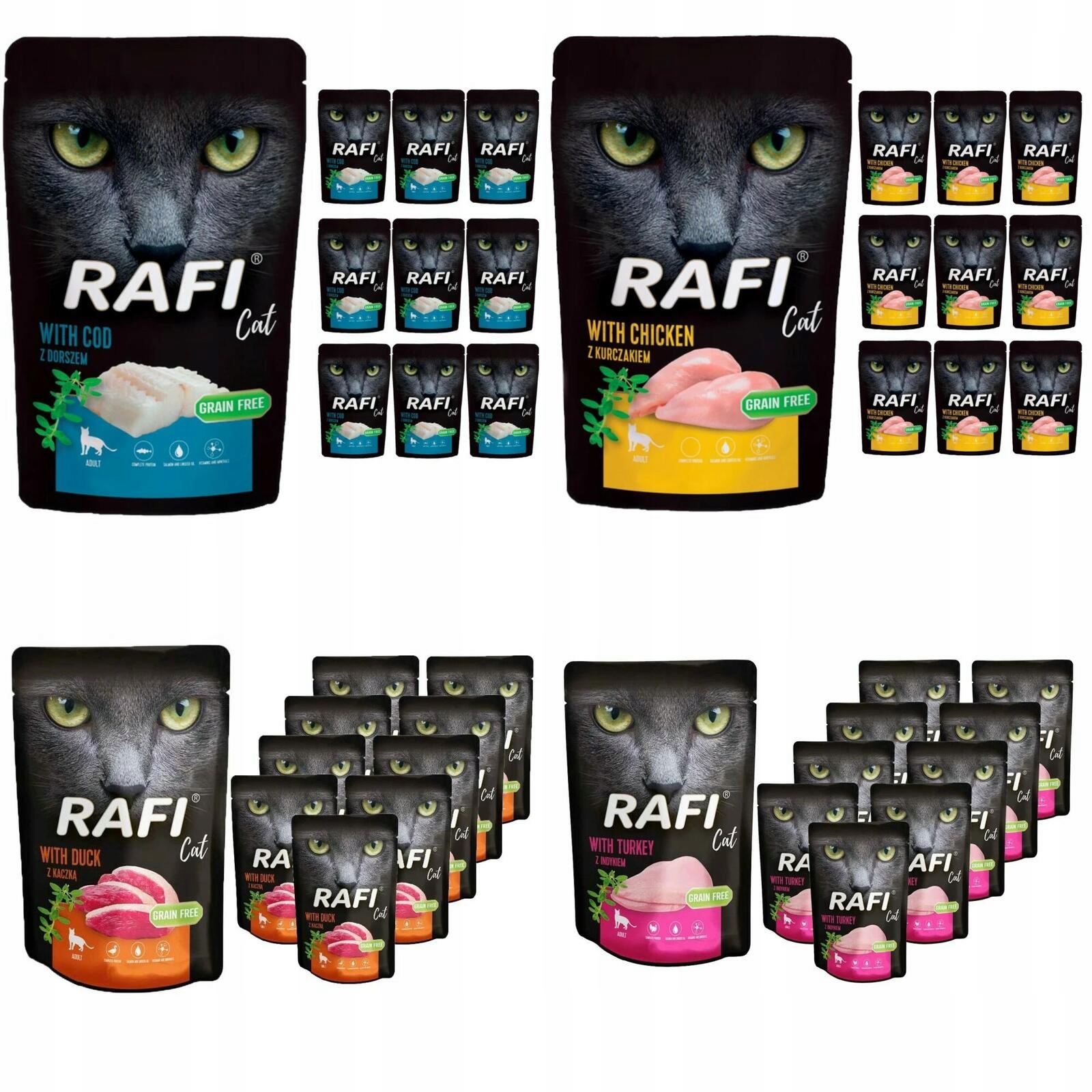Dolina Noteci Rafi Cat Karma Mokra Dla Kota MIX 4 Smaków 40X100G Bez Zbóż