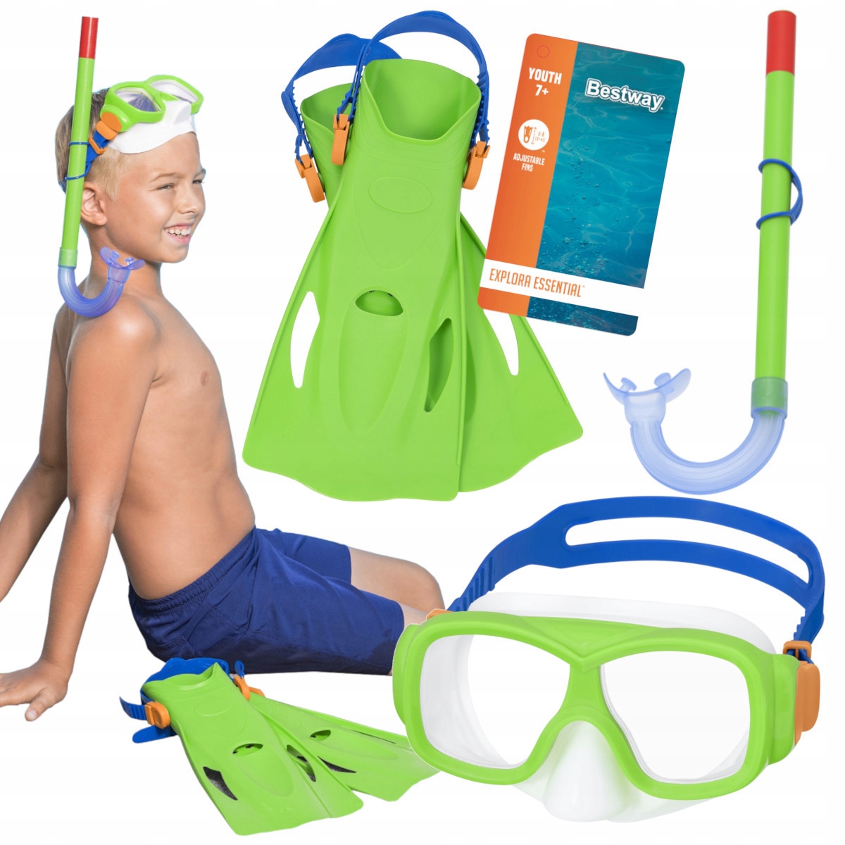 Детский набор для дайвинга 3в1 маска трубка ласты 7 лет Bestway 25019