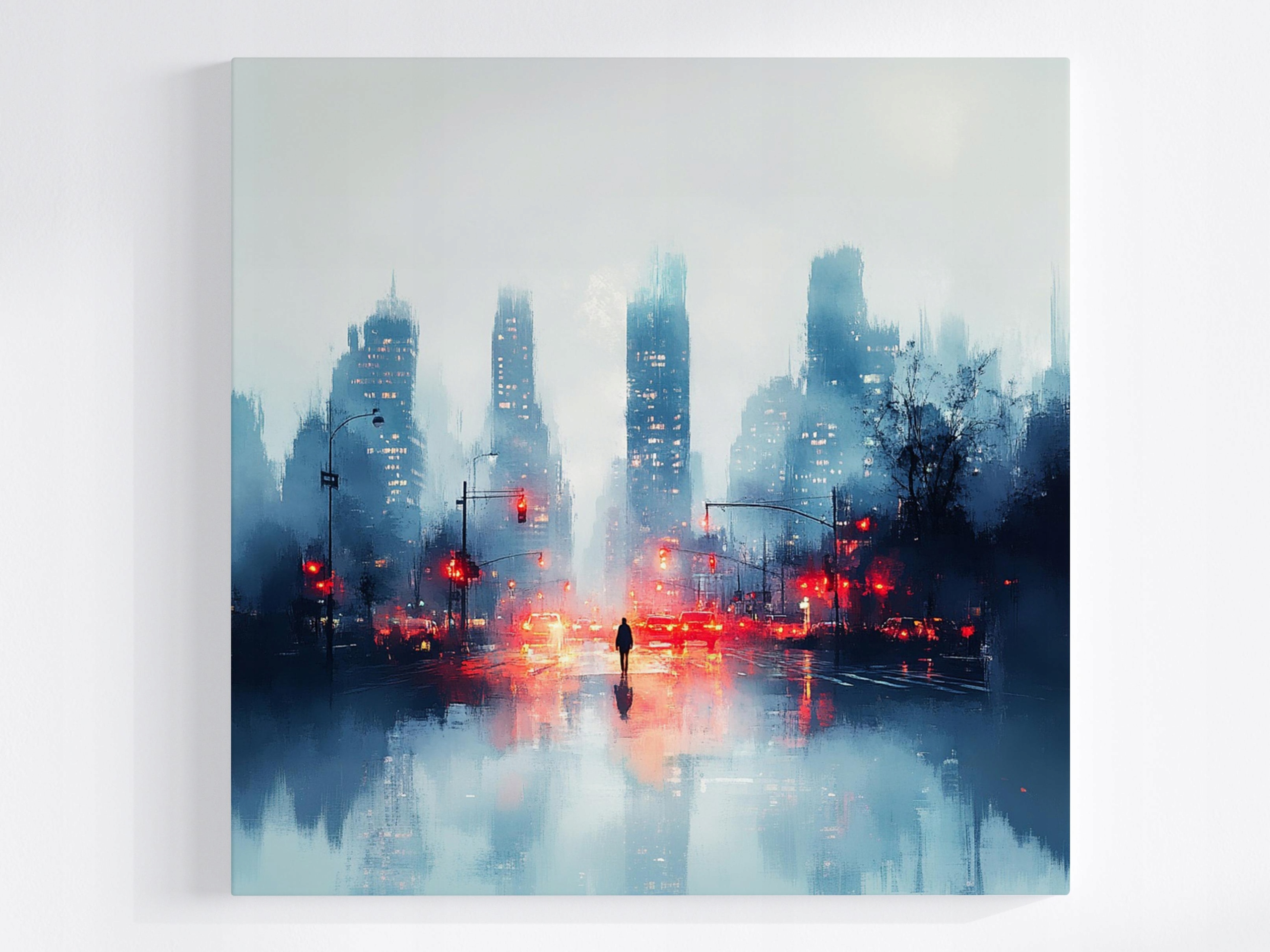 Obraz Na Plátně Canvas Pohled Na Město Ulice Auta Déšť Člověk 80x80
