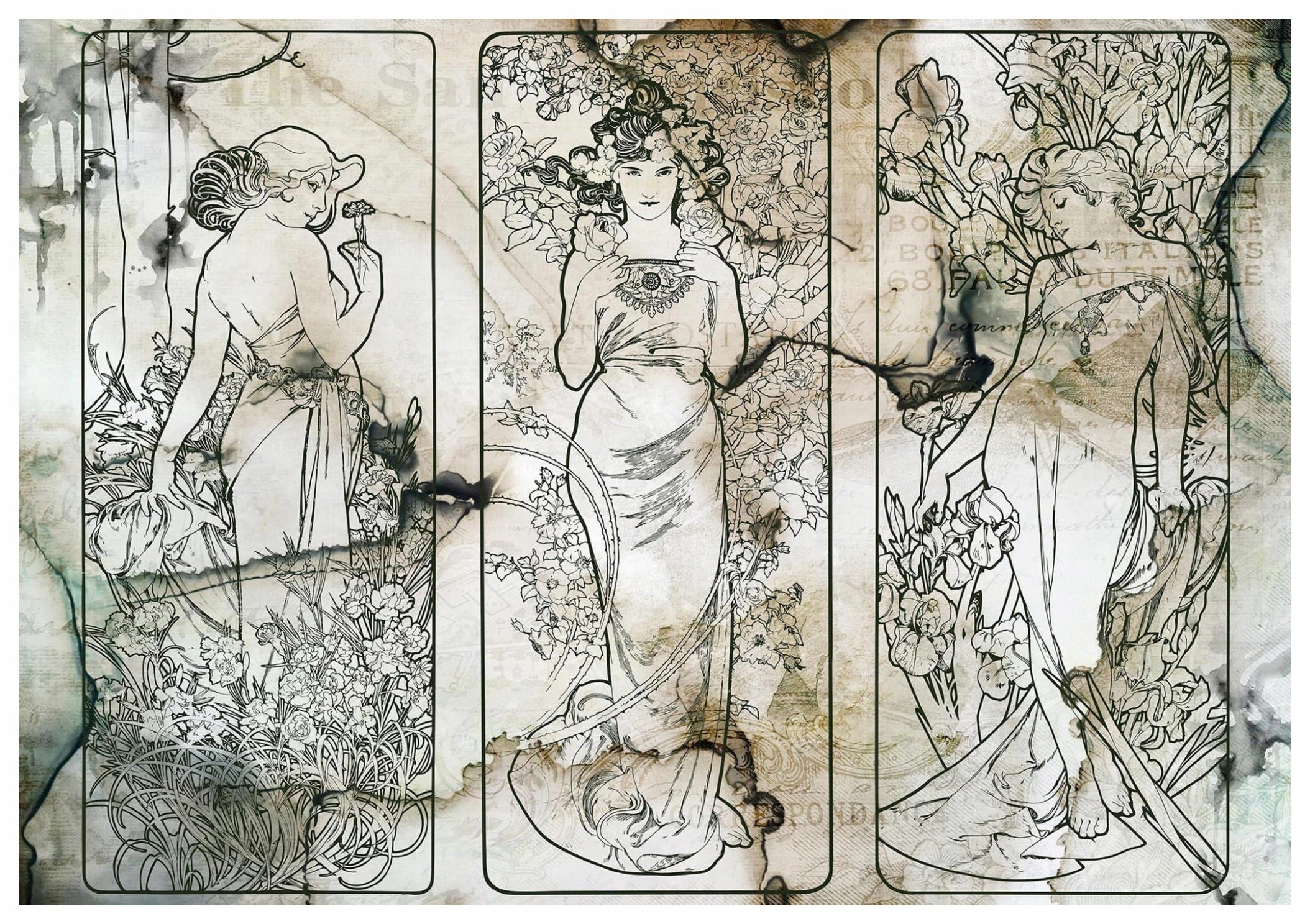 Vliesová fototapeta Art Nouveau Ženy a květiny Vintage 416x254 lepidlo