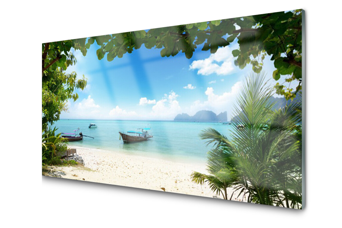 

Panel szklany dekor Morze Łódka 140x70 + Klej