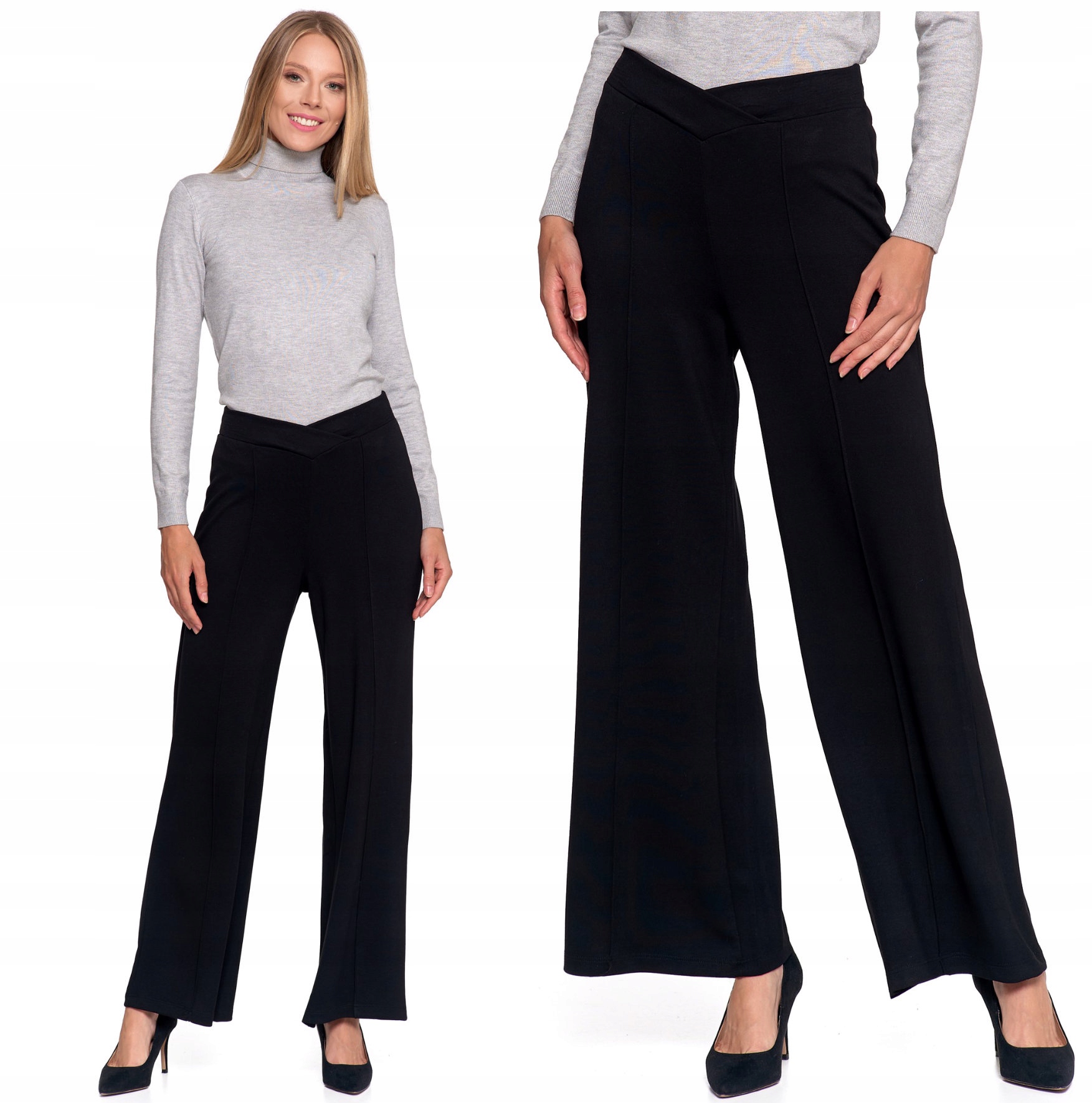 Spodnie Damskie Proste Z Szeroką Noagwką Modne Moraj Czarne L