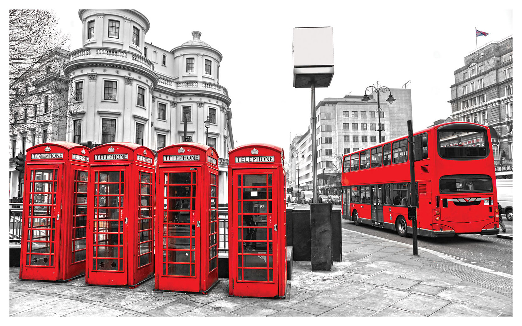 Fototapeta Londýn Červené budky a autobus na šedém pozadí 208x146 lepidlo