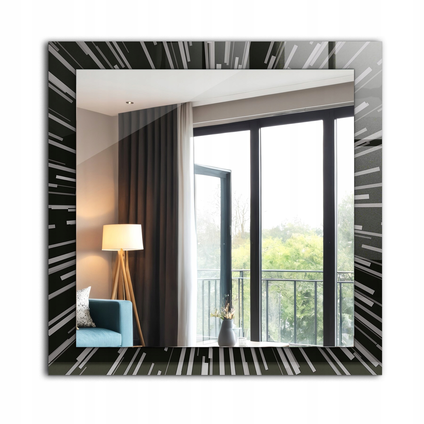 Zrcadlo čtvercové závěsné na zeď 60 cm x 60 cm Efekt rychlosti světla