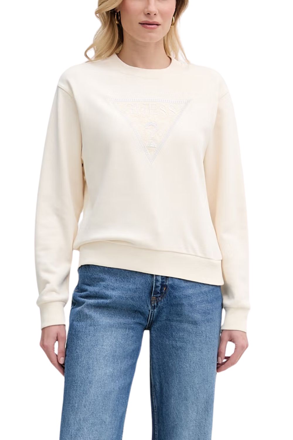 Guess Béžová dámská mikina s zirkony Triangle Lace L