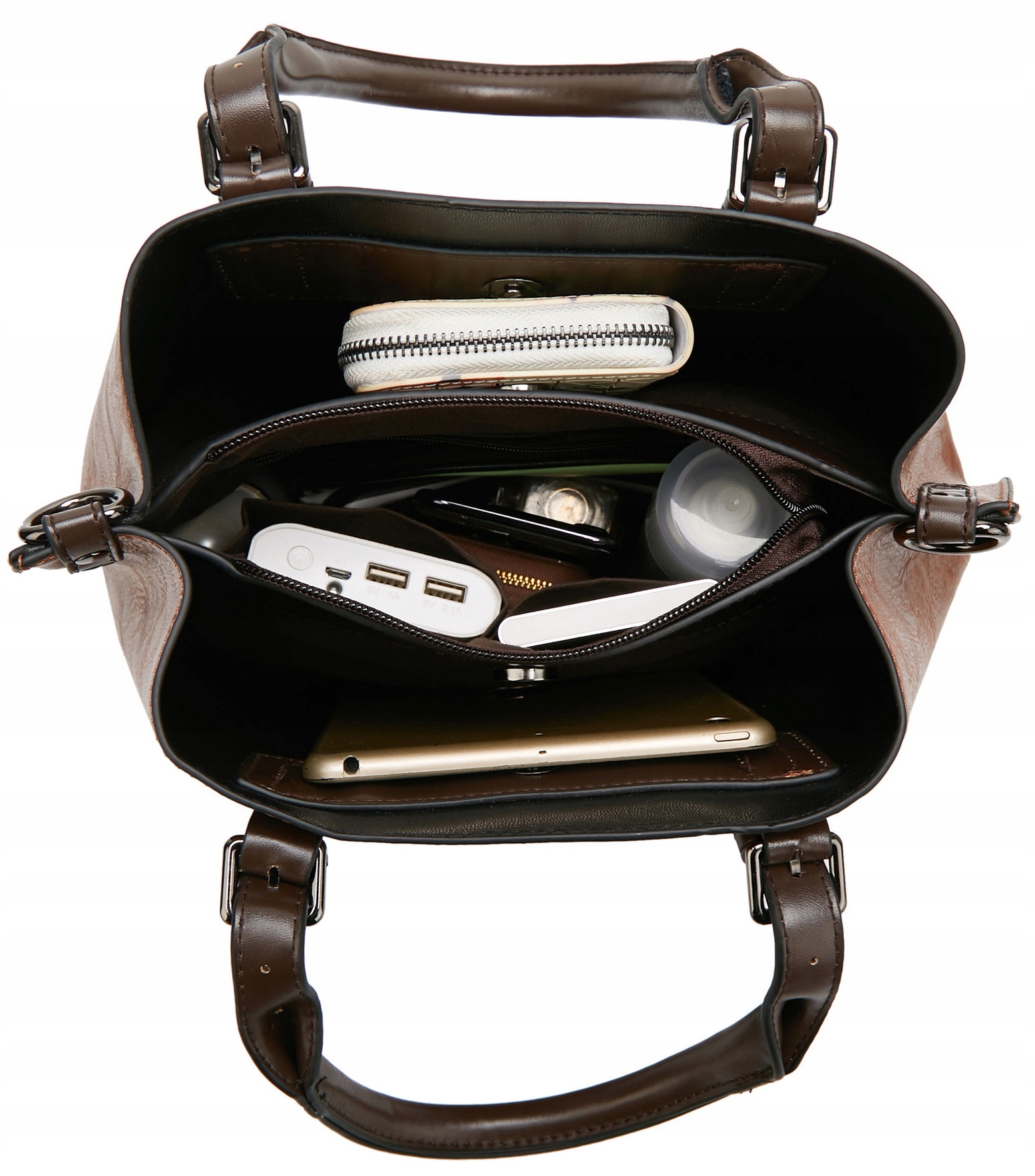 Torebka BRĄZOWA Kuferek Skórka Pojemna Damska na Ramię do Ręki Kolor brązowy