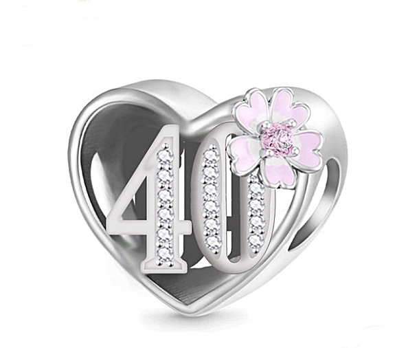 CHARMS ZAWIESZKA 40 URODZINY ROCZNICA CHRMS SERCE RÓŻOWY KWIAT 925